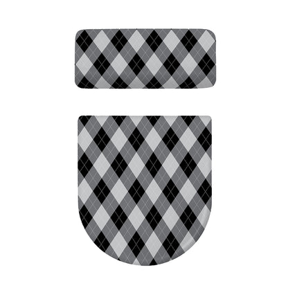 Grey And Black Argyle Pattern Print Toilet Lid And Tank Cover Set