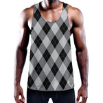 Grey And Black Argyle Pattern Print Training Tank Top