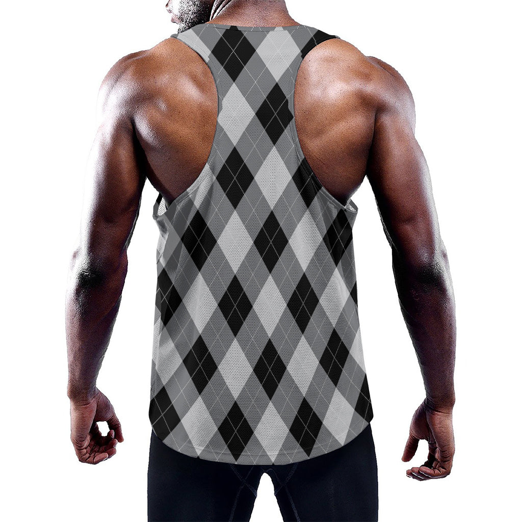 Grey And Black Argyle Pattern Print Training Tank Top