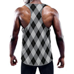 Grey And Black Argyle Pattern Print Training Tank Top