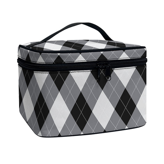 Grey And Black Argyle Pattern Print Travel Makeup Bag