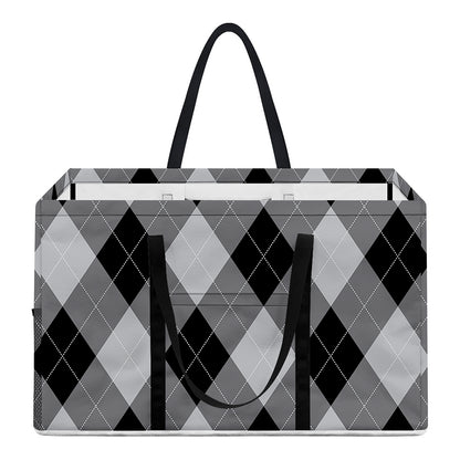 Grey And Black Argyle Pattern Print Utility Tote Bag