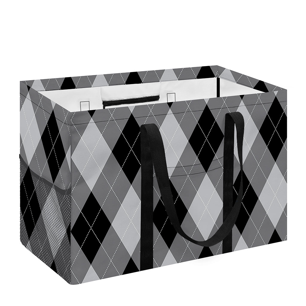 Grey And Black Argyle Pattern Print Utility Tote Bag