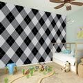 Grey And Black Argyle Pattern Print Wall Sticker