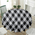 Grey And Black Argyle Pattern Print Waterproof Round Tablecloth