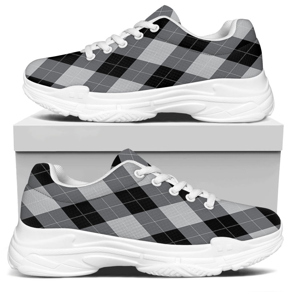 Grey And Black Argyle Pattern Print White Chunky Shoes