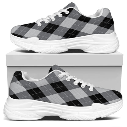 Grey And Black Argyle Pattern Print White Chunky Shoes