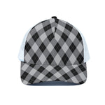 Grey And Black Argyle Pattern Print White Mesh Trucker Cap
