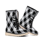 Grey And Black Argyle Pattern Print Winter Boots