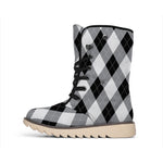Grey And Black Argyle Pattern Print Winter Boots