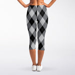 Grey And Black Argyle Pattern Print Women's Capri Leggings