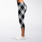 Grey And Black Argyle Pattern Print Women's Capri Leggings