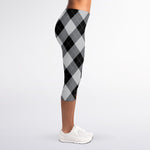 Grey And Black Argyle Pattern Print Women's Capri Leggings
