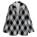 Grey And Black Argyle Pattern Print Women's Cotton Blazer