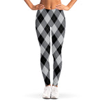 Grey And Black Argyle Pattern Print Women's Leggings