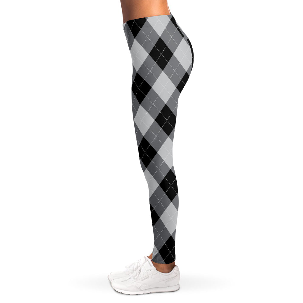 Grey And Black Argyle Pattern Print Women's Leggings
