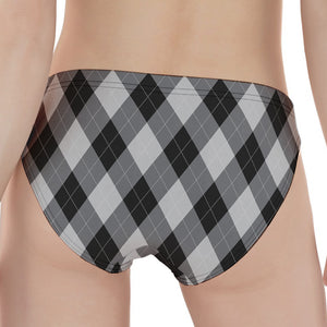 Grey And Black Argyle Pattern Print Women's Panties