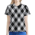 Grey And Black Argyle Pattern Print Women's Polo Shirt