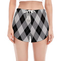 Grey And Black Argyle Pattern Print Women's Split Running Shorts