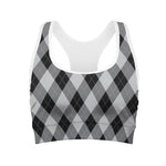Grey And Black Argyle Pattern Print Women's Sports Bra