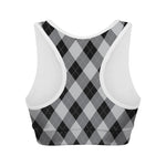 Grey And Black Argyle Pattern Print Women's Sports Bra