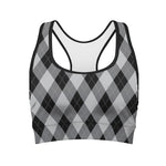 Grey And Black Argyle Pattern Print Women's Sports Bra