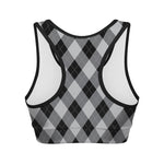 Grey And Black Argyle Pattern Print Women's Sports Bra