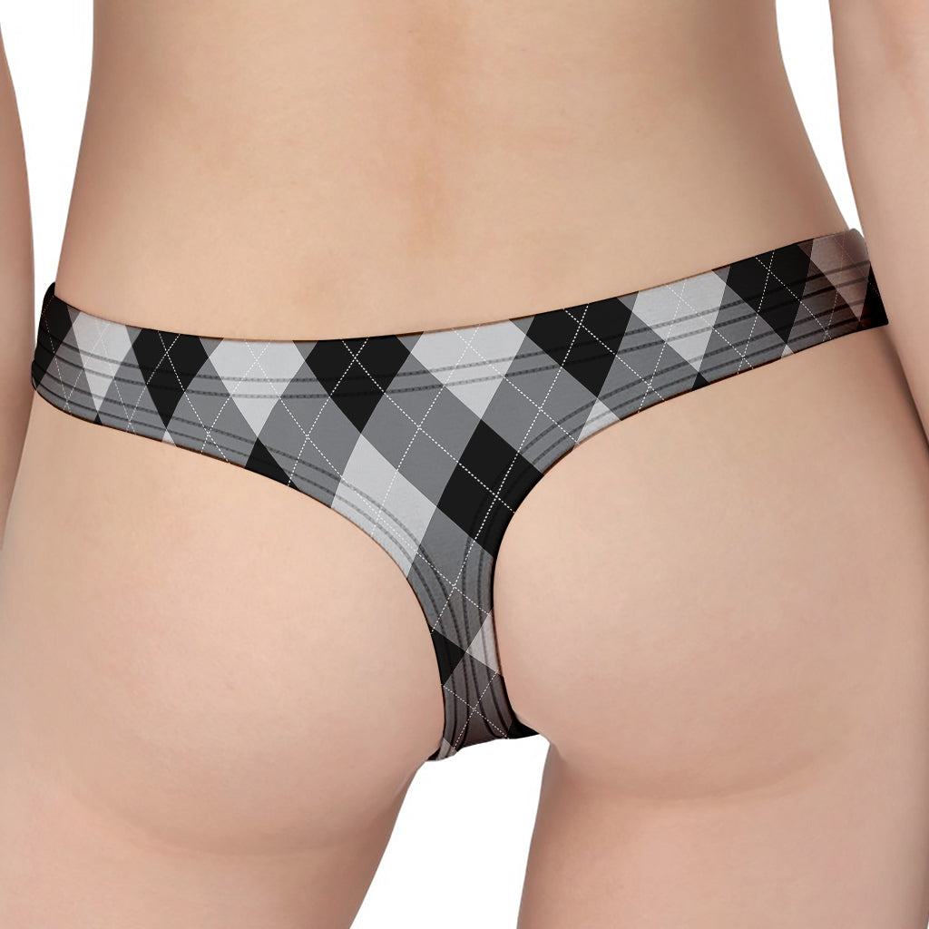 Grey And Black Argyle Pattern Print Women's Thong