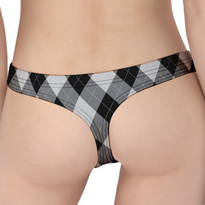 Grey And Black Argyle Pattern Print Women's Thong