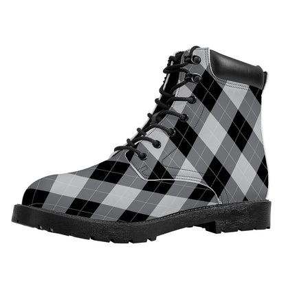 Grey And Black Argyle Pattern Print Work Boots
