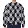 Grey And Black Argyle Pattern Print Zip Sleeve Bomber Jacket