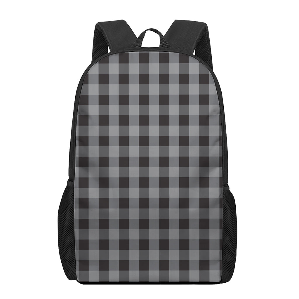 Grey And Black Check Pattern Print 17 Inch Backpack
