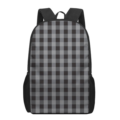 Grey And Black Check Pattern Print 17 Inch Backpack