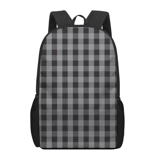 Grey And Black Check Pattern Print 17 Inch Backpack