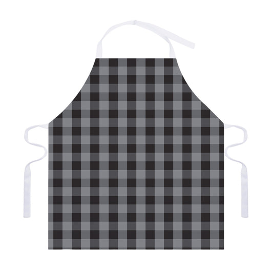 Grey And Black Check Pattern Print Adjustable Apron