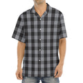 Grey And Black Check Pattern Print Aloha Shirt