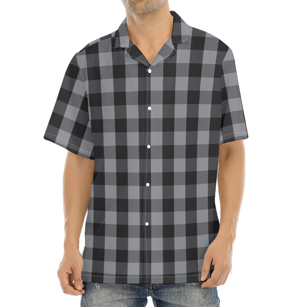 Grey And Black Check Pattern Print Aloha Shirt