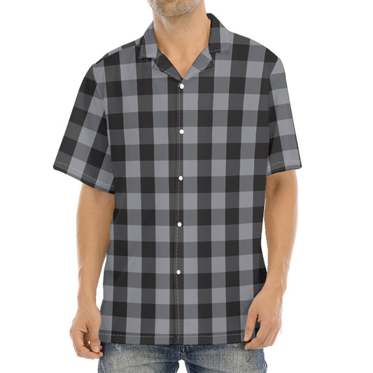 Grey And Black Check Pattern Print Aloha Shirt