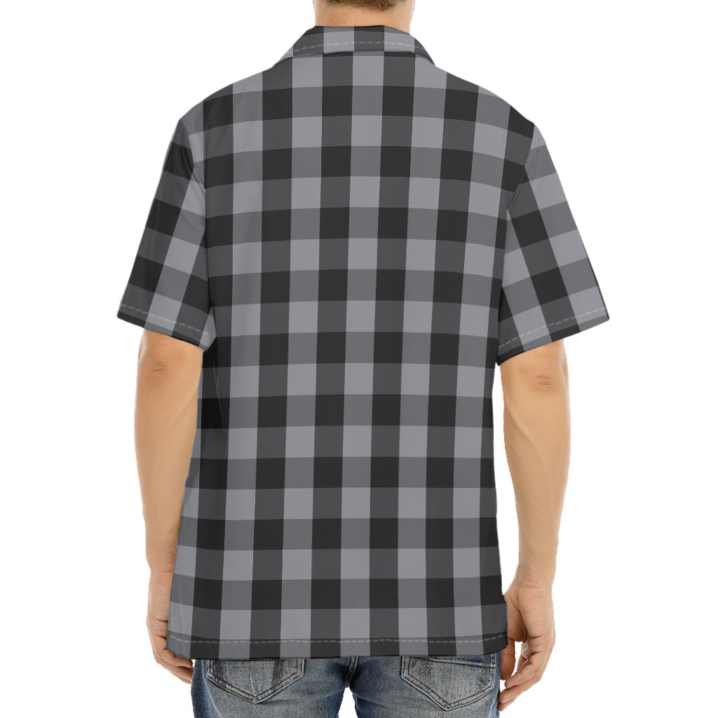 Grey And Black Check Pattern Print Aloha Shirt