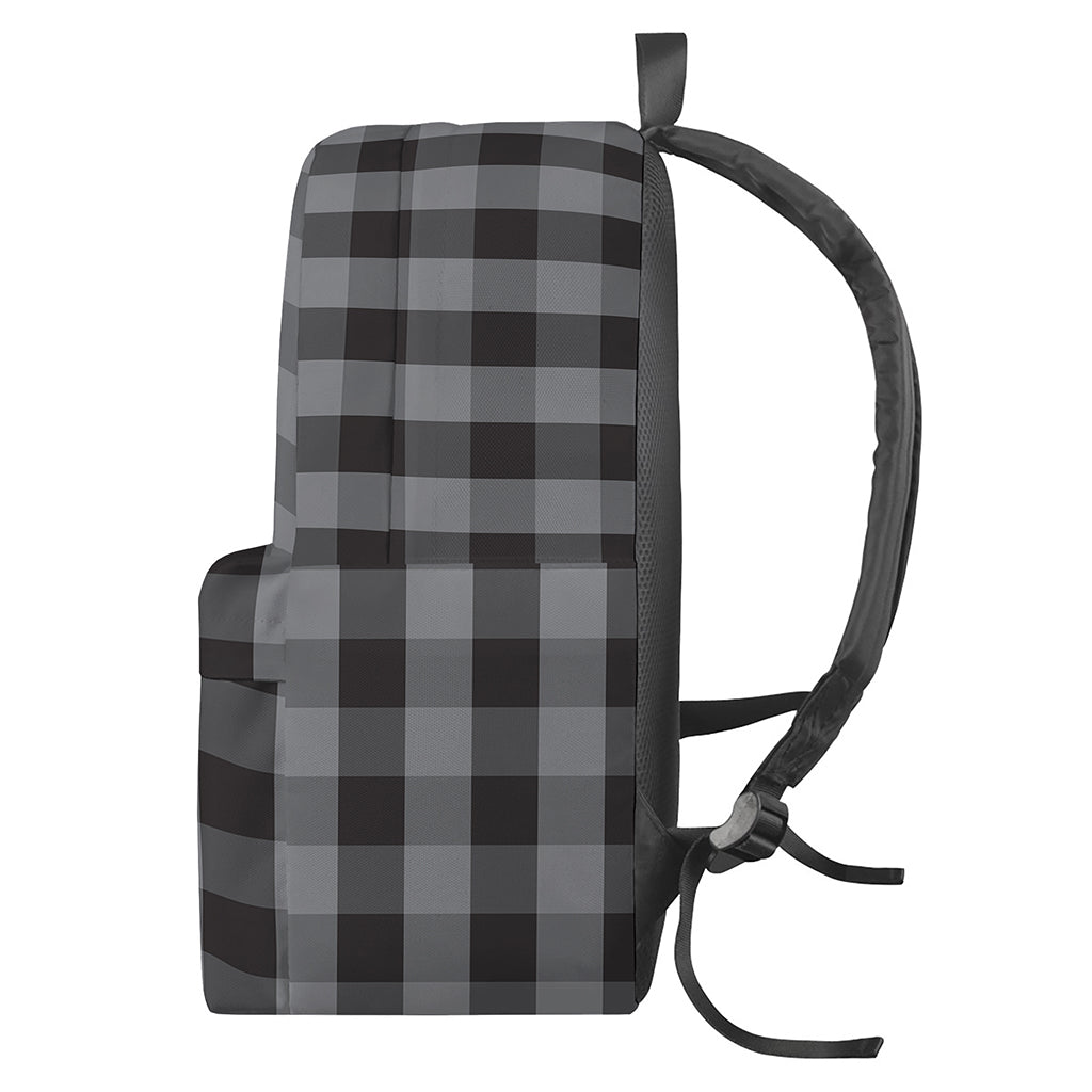 Grey And Black Check Pattern Print Backpack