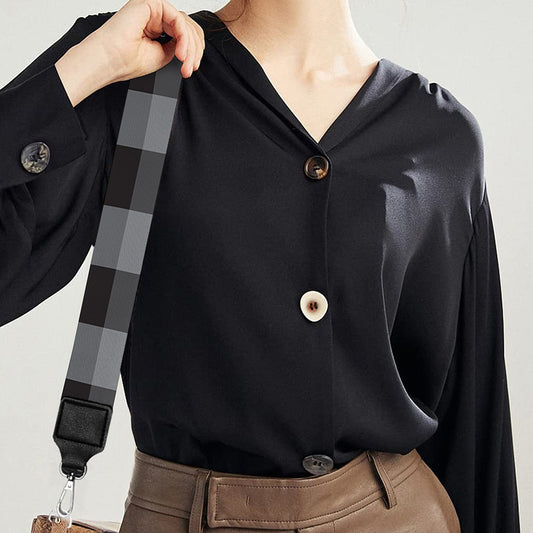 Grey And Black Check Pattern Print Bag Strap