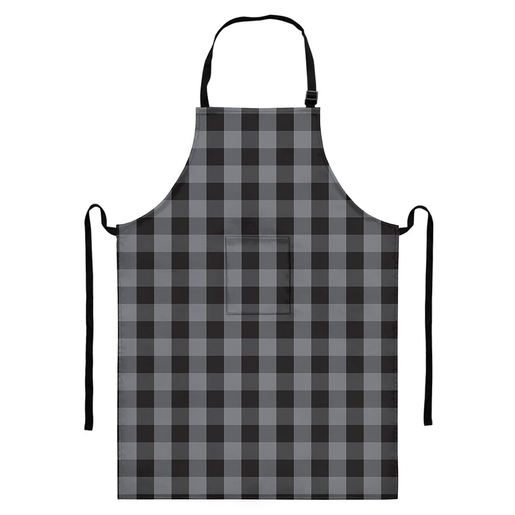 Grey And Black Check Pattern Print Bib Apron With Pocket