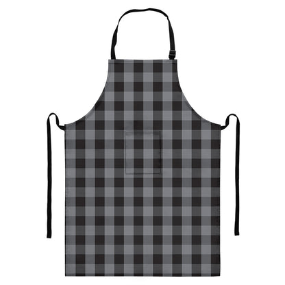 Grey And Black Check Pattern Print Bib Apron With Pocket