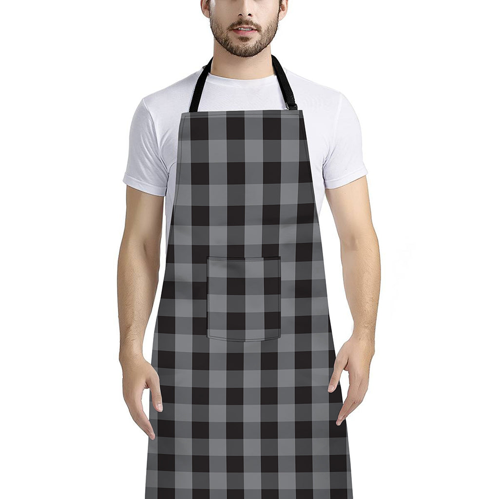 Grey And Black Check Pattern Print Bib Apron With Pocket