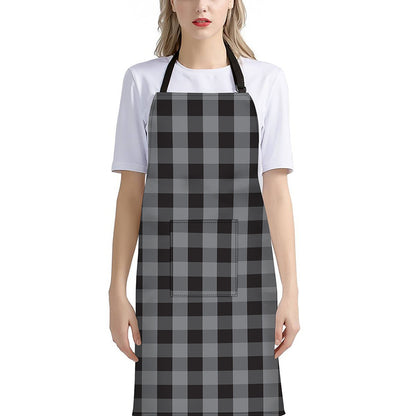 Grey And Black Check Pattern Print Bib Apron With Pocket