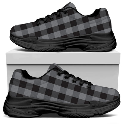 Grey And Black Check Pattern Print Black Chunky Shoes