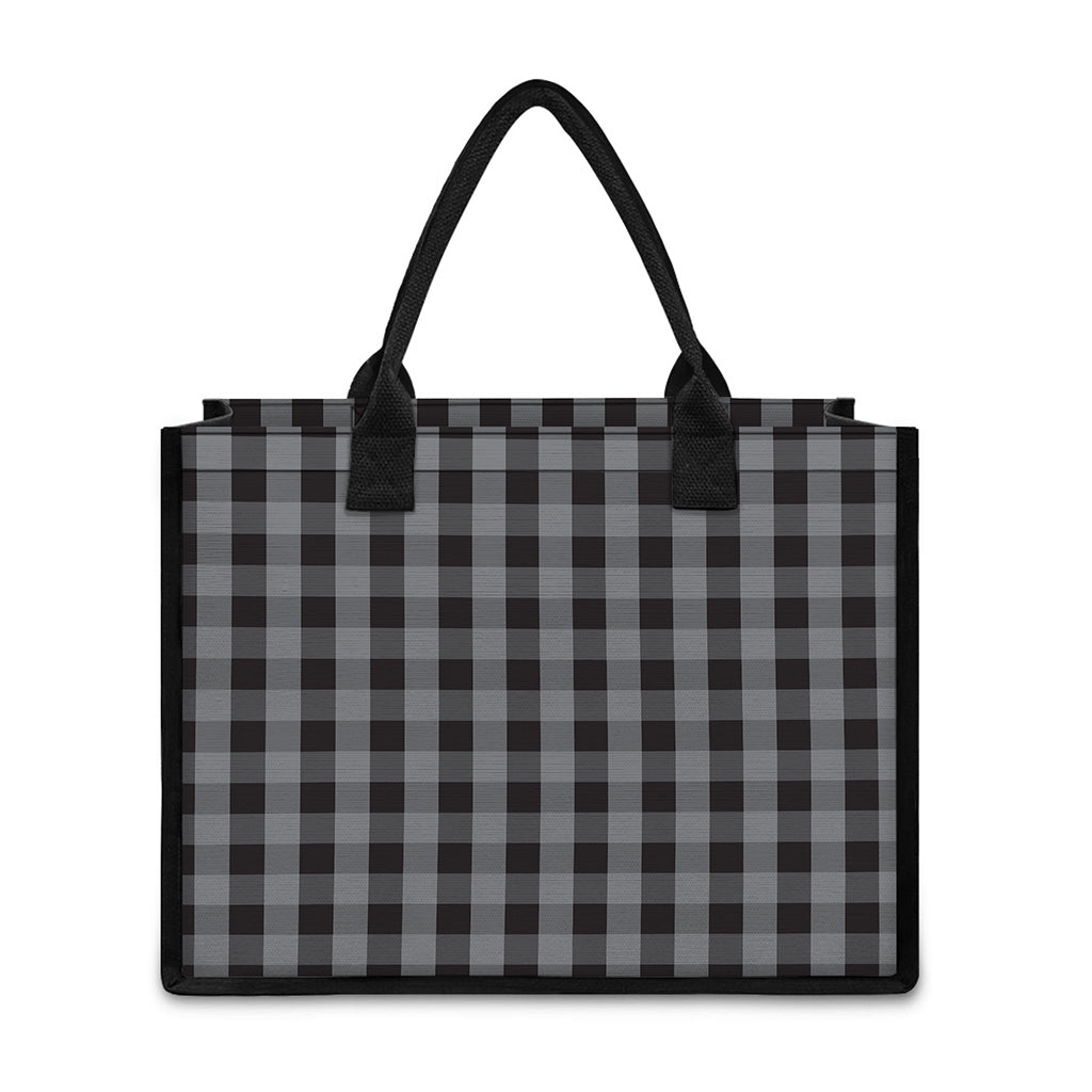 Grey And Black Check Pattern Print Canvas Tote Bag