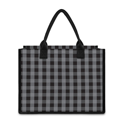 Grey And Black Check Pattern Print Canvas Tote Bag