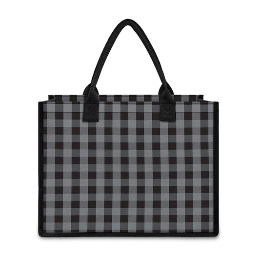 Grey And Black Check Pattern Print Canvas Tote Bag