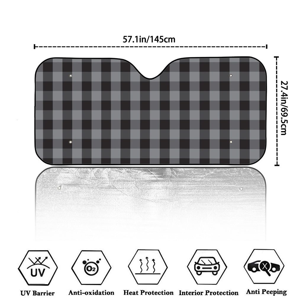Grey And Black Check Pattern Print Car Windshield Sun Shade